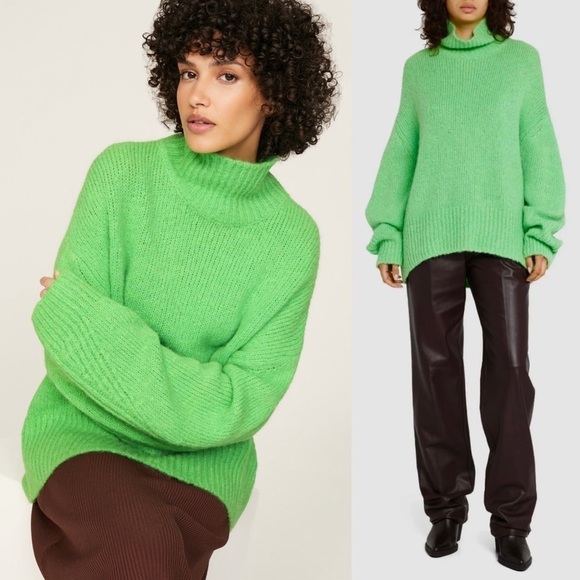 ALC Mint Alpaca Merino Wool Knit Oversized Slouchy Pullover Turtleneck Sweater S - Picture 7 of 16